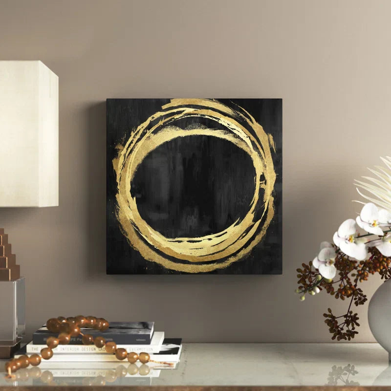 Black And Gold Circle Abstract 1 - Wrapped Canvas Graphic Art